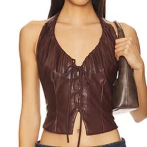 Superdown Fringe Kay Faux Leather Top - XS